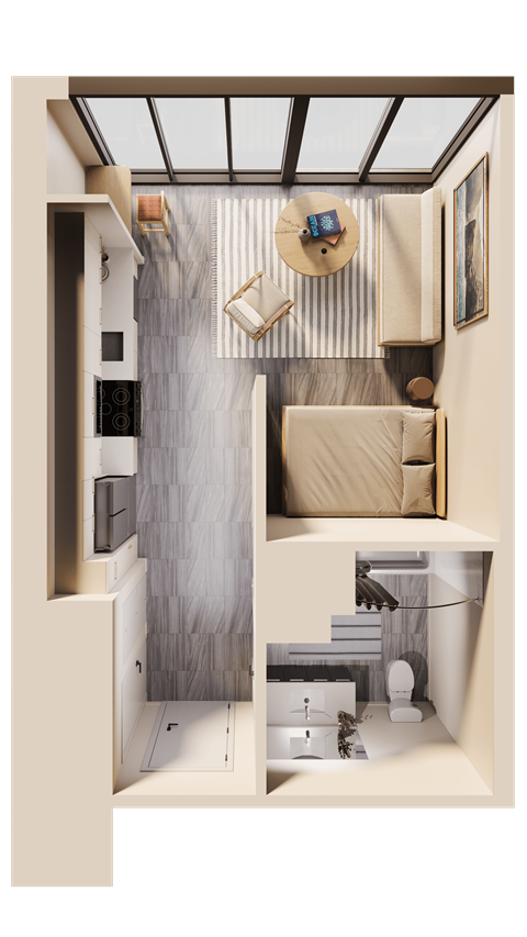 Floor plan for studio, 1 bath, 468 sqft